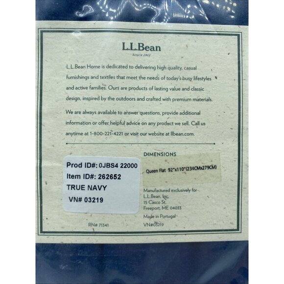 LL Bean Ultra Soft Flannel Queen Size Flat Sheet True Navy 92  X 110 in - Picture 6 of 8